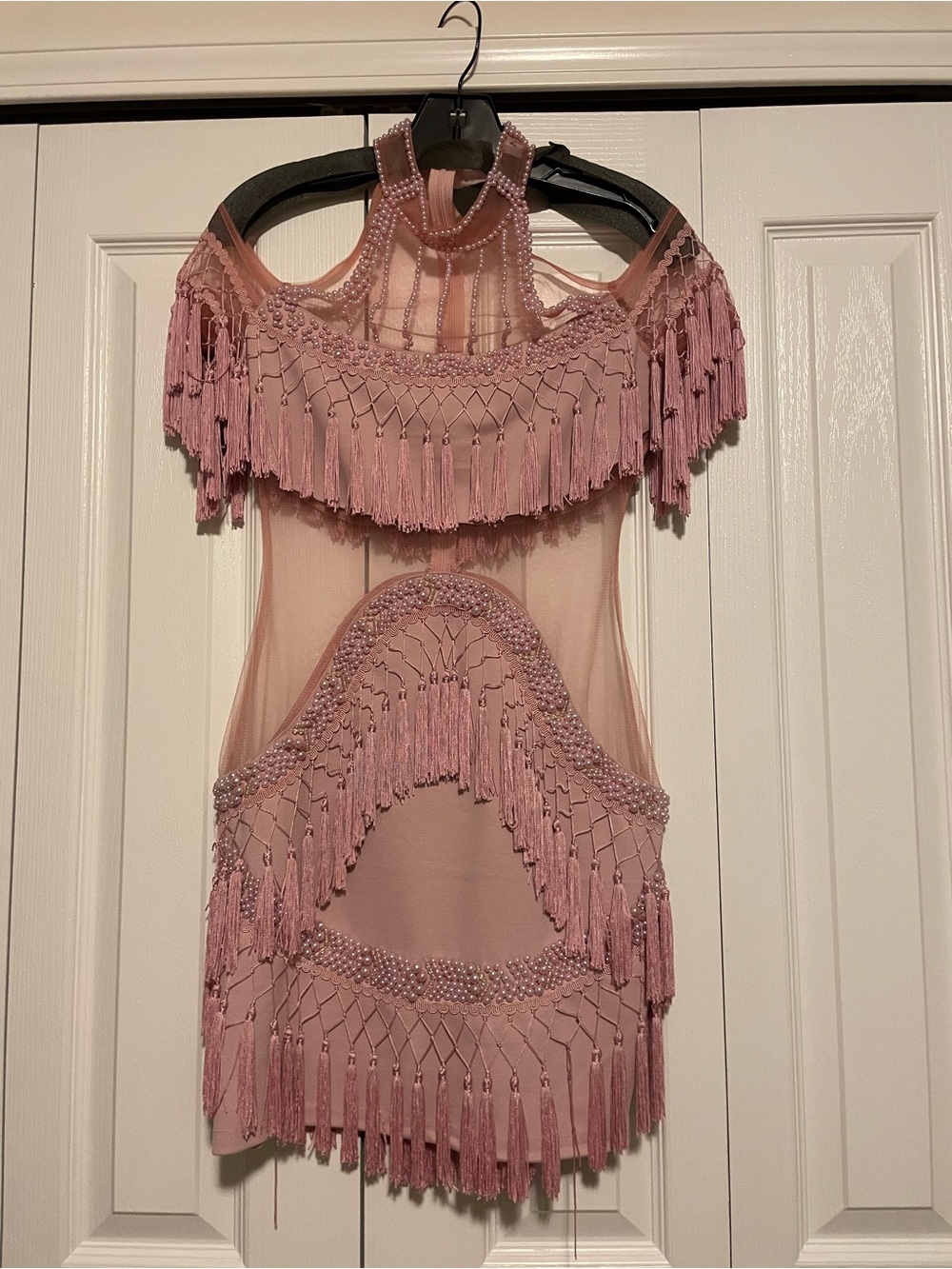 Akira Cold Shoulder Fringe Pink Dress